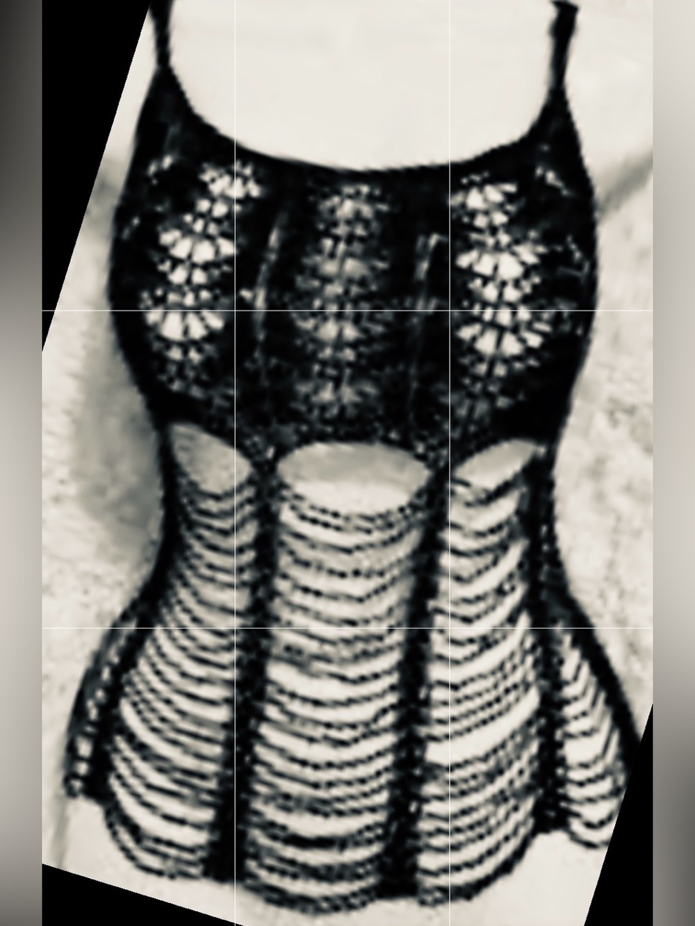 Black Beaded Crochet Knit Top